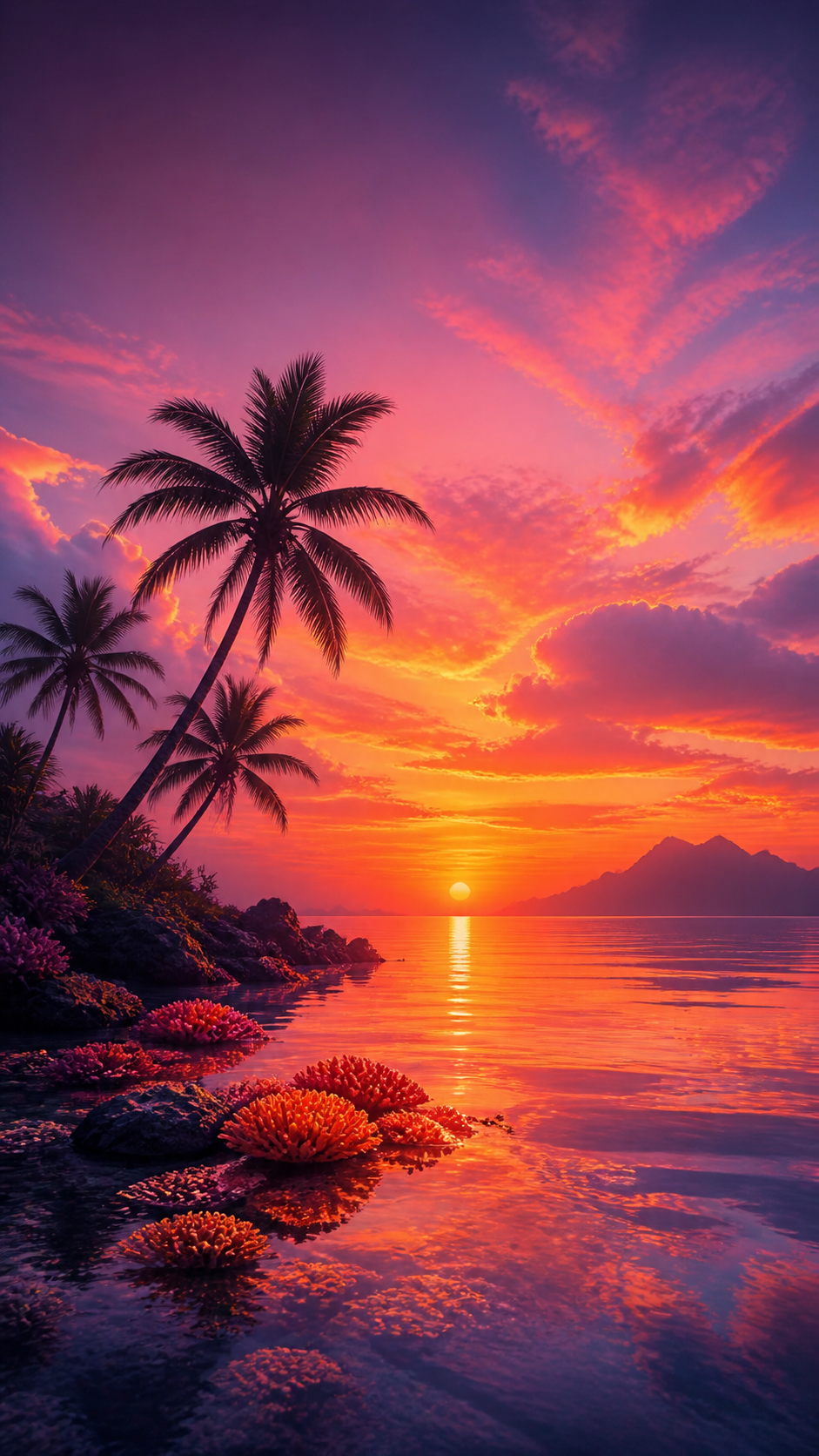 Coral Sunset Nature Handy Wallpaper