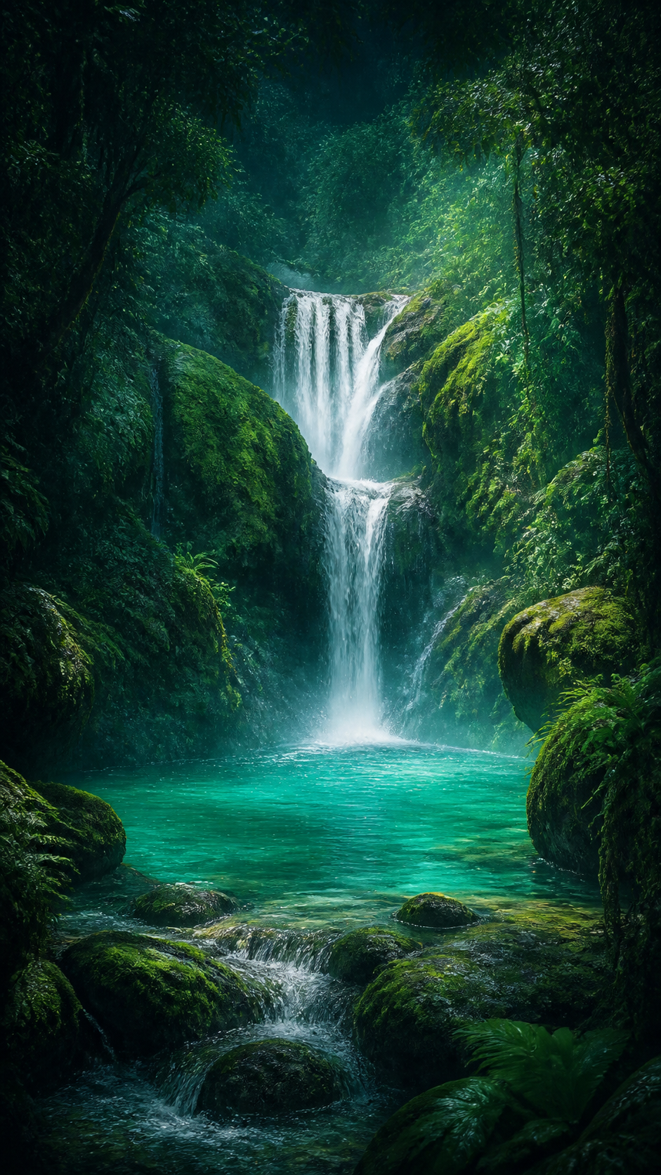 Emerald Falls Nature Handy Wallpaper