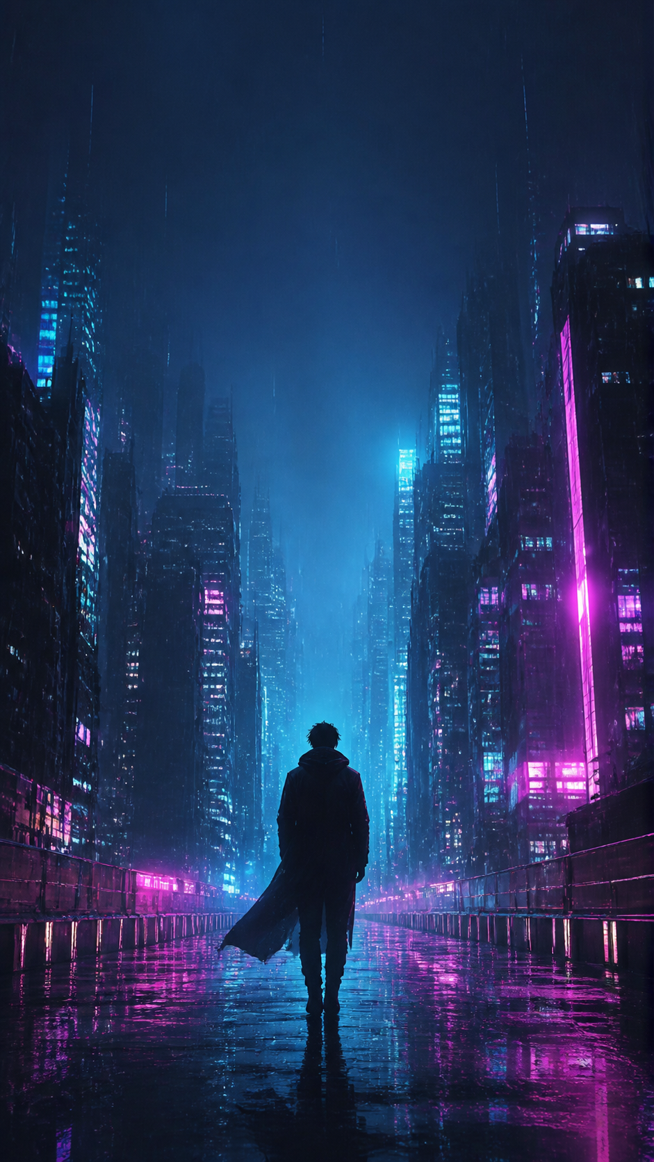 Neon Rain City Anime Handy Wallpaper